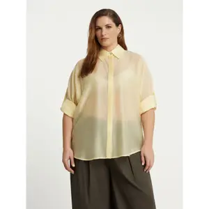 Long Lyocell Blouse with Ties at Sleeves Women Mat Fashion image-1