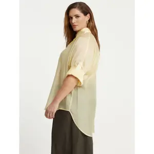 Long Lyocell Blouse with Ties at Sleeves Women Mat Fashion image-4