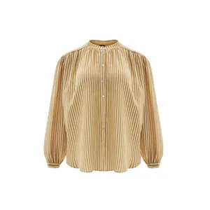 Striped Long Sleeve Mandarin Collar Shirt Women Mat Fashion image-0