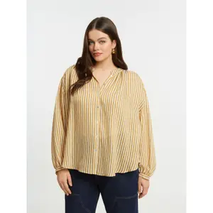 Striped Long Sleeve Mandarin Collar Shirt Women Mat Fashion image-1