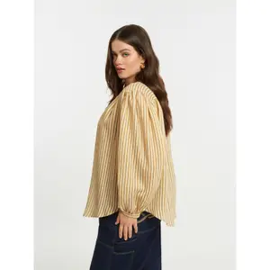 Striped Long Sleeve Mandarin Collar Shirt Women Mat Fashion image-4