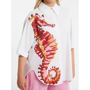 Chemise en popeline femme Mat Fashion Seahorse Print image-4