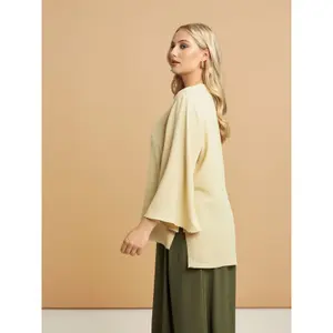 Women's V-Neck Crepe Blouse Mat Fashion Airwashed image-4