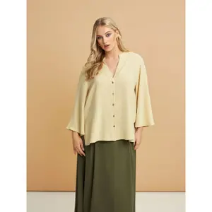Women's V-Neck Crepe Blouse Mat Fashion Airwashed image-2