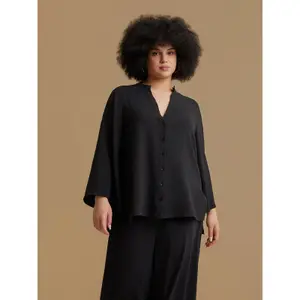 Women's V-Neck Crepe Blouse Mat Fashion Airwashed image-2