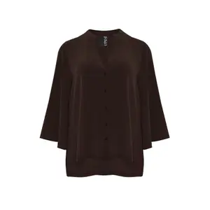 Women's V-Neck Crepe Blouse Mat Fashion Airwashed image-0