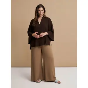 Women's V-Neck Crepe Blouse Mat Fashion Airwashed image-1