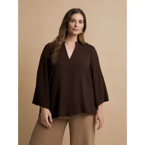 Women's V-Neck Crepe Blouse Mat Fashion Airwashed image-2