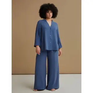 Women's V-Neck Crepe Blouse Mat Fashion Airwashed image-1