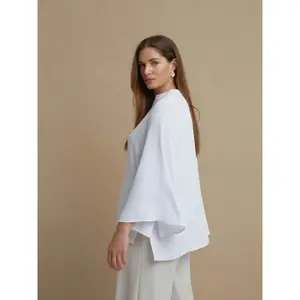 Women's V-Neck Crepe Blouse Mat Fashion Airwashed image-4