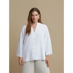 Women's V-Neck Crepe Blouse Mat Fashion Airwashed image-2