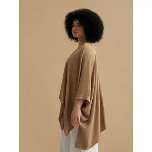 Women's V-Neck Crepe Blouse with Dipped Sides Mat Fashion Airwashed image-4