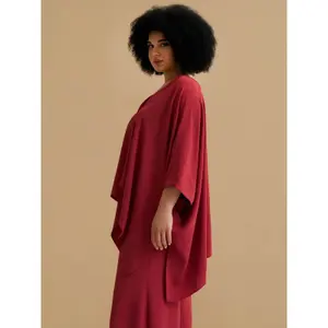 Women's V-Neck Crepe Blouse with Dipped Sides Mat Fashion Airwashed image-3