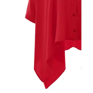 Women's V-Neck Crepe Blouse with Dipped Sides Mat Fashion Airwashed image-2