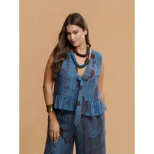 Sleeveless Paisley Pattern Blouse with Tie Detail Women's Mat Fashion image-1