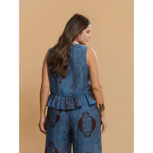 Sleeveless Paisley Pattern Blouse with Tie Detail Women's Mat Fashion image-3