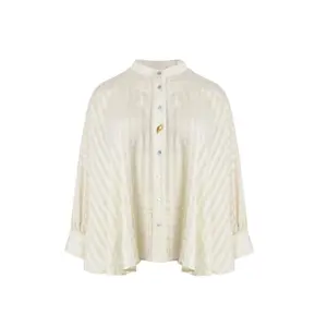 Striped Long Sleeve Mandarin Collar Women's Shirt Mat Fashion image-0