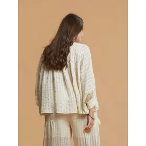 Striped Long Sleeve Mandarin Collar Women's Shirt Mat Fashion image-2