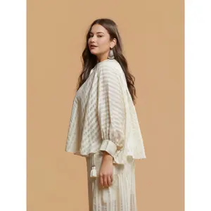 Striped Long Sleeve Mandarin Collar Women's Shirt Mat Fashion image-3