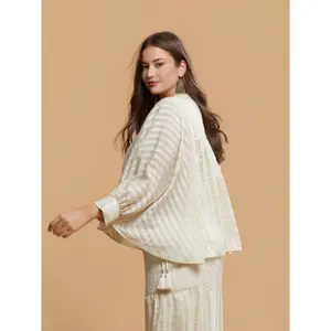 Striped Long Sleeve Mandarin Collar Women's Shirt Mat Fashion image-4