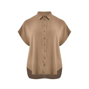 Round Hem Crepe Blouse Women Mat Fashion image-0