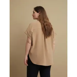 Round Hem Crepe Blouse Women Mat Fashion image-3