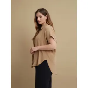 Round Hem Crepe Blouse Women Mat Fashion image-4