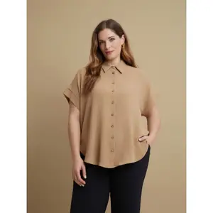 Round Hem Crepe Blouse Women Mat Fashion image-2
