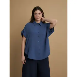 Round Hem Crepe Blouse Women Mat Fashion image-1