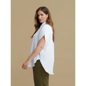 Round Hem Crepe Blouse Women Mat Fashion image-4
