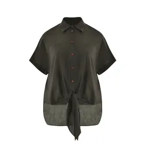 Camisa de popelina de algodón con bolsillos para mujer Mat Fashion