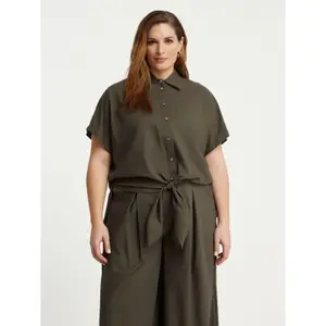 Camisa de popelina de algodón con bolsillos para mujer Mat Fashion image-1