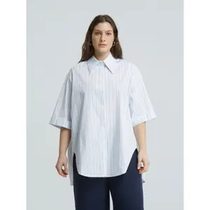 Striped Poplin Shirt Women Mat Fashion image-1