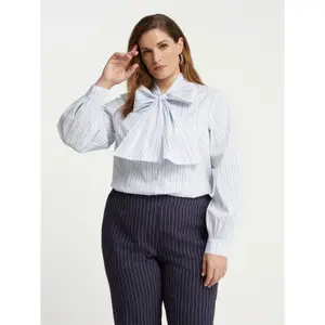 Striped Bow Tie Blouse Women's Mat Fashion image-1