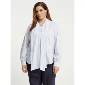 Striped Bow Tie Blouse Women's Mat Fashion image-2