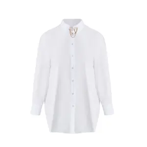 Women's Long Sleeve Shirt with Decorative Chain Mat Fashion image-0
