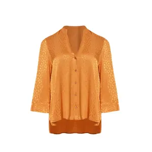 Long Sleeve V-Neck Viscose Blouse Women Mat Fashion image-0