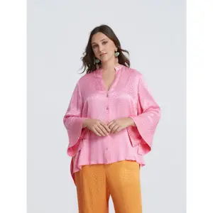 Long Sleeve V-Neck Viscose Blouse Women Mat Fashion image-1