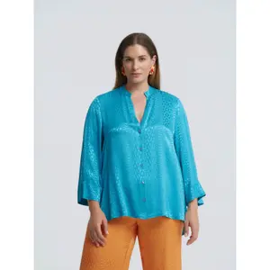 Long Sleeve V-Neck Viscose Blouse Women Mat Fashion image-2