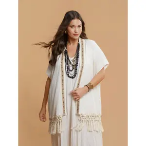 Kimono en viscose et lin brodé femme Mat Fashion image-1