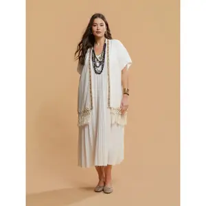 Kimono en viscose et lin brodé femme Mat Fashion image-2