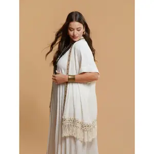 Kimono en viscose et lin brodé femme Mat Fashion image-3