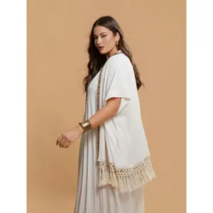 Kimono en viscose et lin brodé femme Mat Fashion image-4
