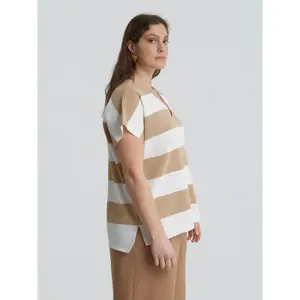 Women's V-Neck Knit T-Shirt Mat Fashion image-4