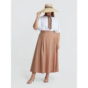 Long A-Line Poplin Skirt with Waist Belt Women Mat Fashion image-1