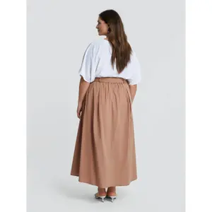 Long A-Line Poplin Skirt with Waist Belt Women Mat Fashion image-2