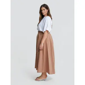 Long A-Line Poplin Skirt with Waist Belt Women Mat Fashion image-3