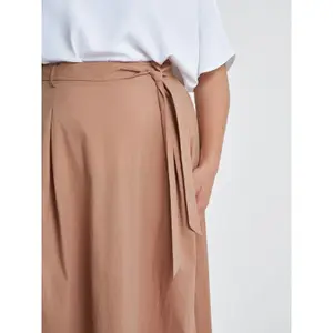 Long A-Line Poplin Skirt with Waist Belt Women Mat Fashion image-4