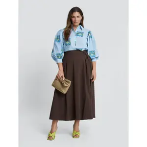 Long A-Line Poplin Skirt with Waist Belt Women Mat Fashion image-1