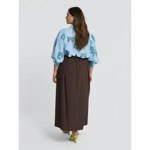 Long A-Line Poplin Skirt with Waist Belt Women Mat Fashion image-2